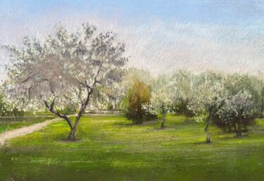 Malarstwo zatytułowany „apple trees in bloo…” autorstwa Natalia Balashova. Pastelist., Oryginalna praca, Pastel