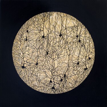 Schilderij getiteld "Neurons XIX" door Natalia Bienek, Origineel Kunstwerk, Acryl Gemonteerd op Frame voor houten brancard