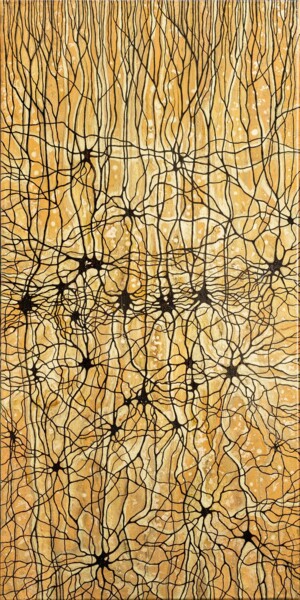 Schilderij getiteld "Neurons VII" door Natalia Bienek, Origineel Kunstwerk, Acryl Gemonteerd op Frame voor houten brancard