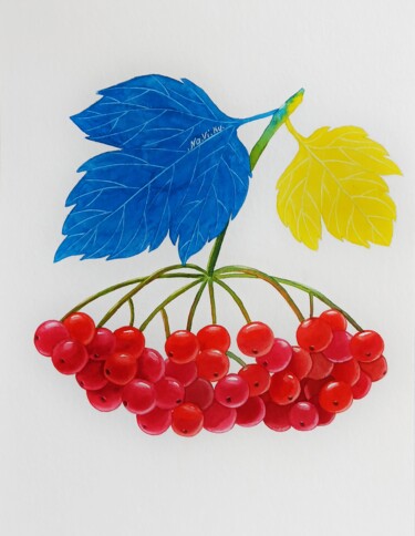 Schilderij getiteld "Guelder rose" door Natalia Buhaienko, Origineel Kunstwerk, Aquarel