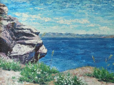 Painting titled "Baikal" by Natalia Bykova, Original Artwork, Oil Mounted on Wood Stretcher frame