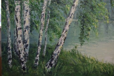 Schilderij getiteld "Birch forest" door Natalia Bykova, Origineel Kunstwerk, Olie