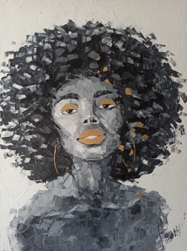 Schilderij getiteld "Gorgeous Amadi" door Natalia Bykova, Origineel Kunstwerk, Olie Gemonteerd op Frame voor houten brancard