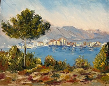 Painting titled "View of Antibes fro…" by Natalia Chernitsa, Original Artwork, Oil
