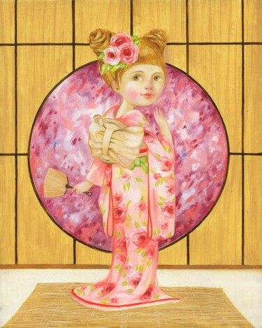 Pittura intitolato "Pink kimono (Розово…" da Natalia Derevianko, Opera d'arte originale