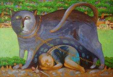 Pittura intitolato "Кіт Баюн" da Natalia Derevianko, Opera d'arte originale