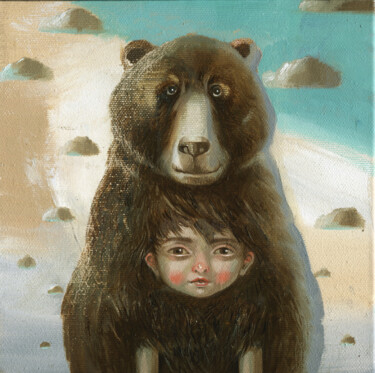 Pittura intitolato "Bear Boy - Orso" da Natalia Derevianko, Opera d'arte originale, Olio