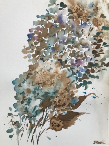 Painting titled "Hydrangea I" by Natalia Dluska, Original Artwork, Watercolor