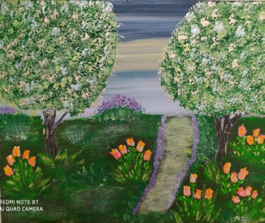 Картина под названием "Дивный сад" - Наталья Иванова, Подлинное произведение искусства, Акрил Установлен на Деревянная рама…