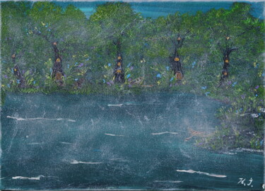 Картина под названием "Туман над озером" - Наталья Иванова, Подлинное произведение искусства, Акрил Установлен на Деревянная…