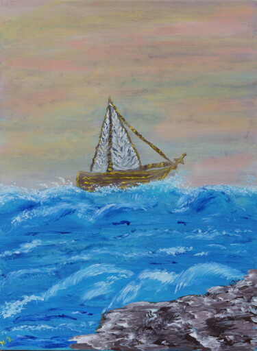 Malerei mit dem Titel "My sail turns white…" von Natalia Ivanova, Original-Kunstwerk, Acryl Auf Keilrahmen aus Holz montiert