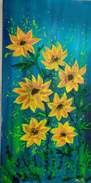 Картина под названием "Семь желтых цветов" - Наталья Иванова, Подлинное произведение искусства, Акрил Установлен на Деревянн…
