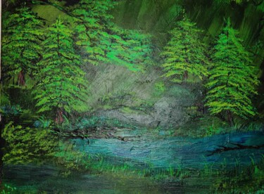 Painting titled "Green" by Natalia Ivanova, Original Artwork, Acrylic Mounted on Wood Stretcher frame