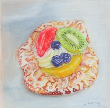 Desenho intitulada "Der Obstkuchen" por Natalia Jelusic, Obras de arte originais, Pastel