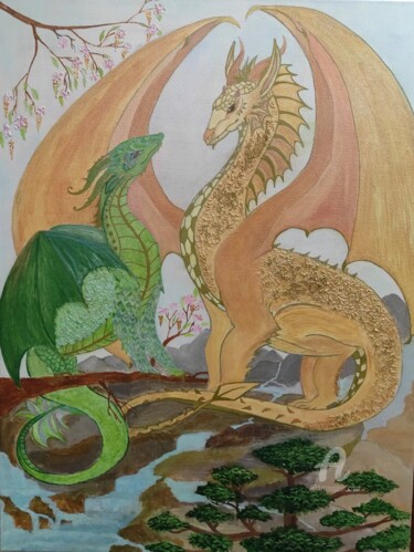 Malerei mit dem Titel "Сказочные 🐉 драконы" von Nataliia K (Iurochkina), Original-Kunstwerk, Acryl