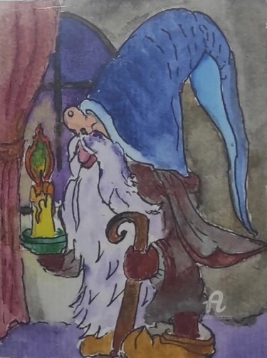 Tekening getiteld "Nain de maison" door Nataliia K (Iurochkina), Origineel Kunstwerk, Aquarel