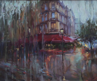 Ζωγραφική με τίτλο "Дождь за окном. Пар…" από Natalia Kakhtiurina, Αυθεντικά έργα τέχνης, Λάδι Τοποθετήθηκε στο Ξύλινο φορεί…