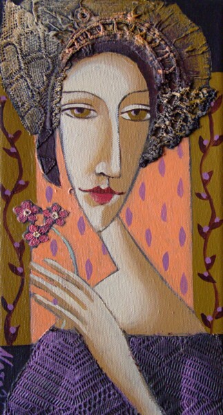 Painting titled "Lady with an oxalis…" by Natalia Kaza, Original Artwork, Acrylic