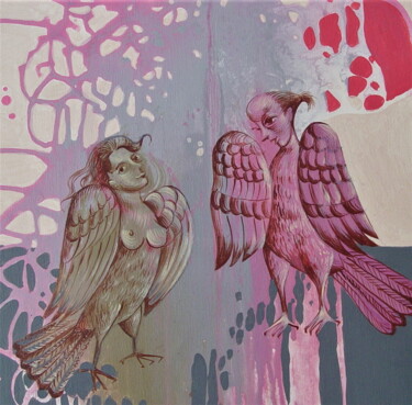 Painting titled "Bird talk" by Natalia Kaza, Original Artwork, Acrylic