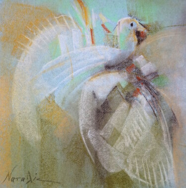 Zeichnungen mit dem Titel "White bird" von Natalia Kaza, Original-Kunstwerk, Pastell