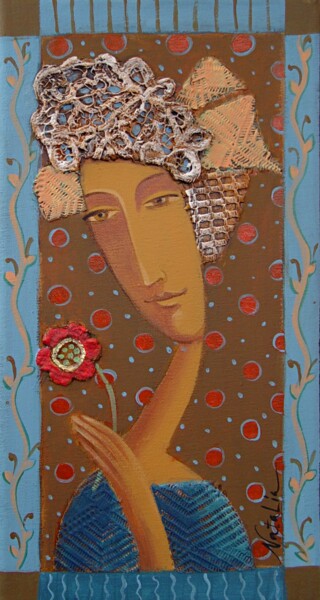 Pintura titulada "Red flower" por Natalia Kaza, Obra de arte original, Acrílico