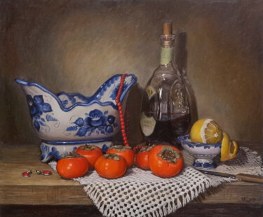 Painting titled "Still life with Per…" by Natalia Korbukh, Original Artwork, Oil