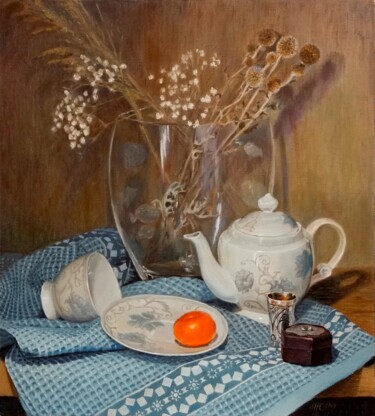 Peinture intitulée "Still life with Tea…" par Natalia Korbukh, Œuvre d'art originale, Huile