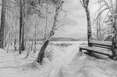 Dibujo titulada "Winter Landscape" por Natalia Korbukh, Obra de arte original, Lápiz