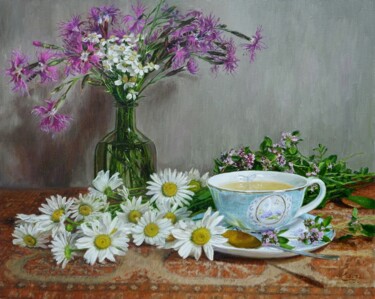 Pintura intitulada "Chamomile Tea" por Natalia Korbukh, Obras de arte originais, Óleo