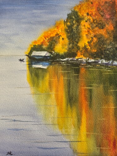 Painting titled "And autumn is refle…" by Natalia Kuznetsova, Original Artwork, Watercolor