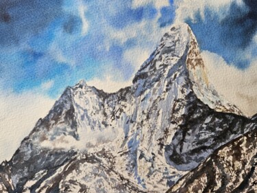 Painting titled "Blue mountains" by Natalia Kuznetsova, Original Artwork, Watercolor