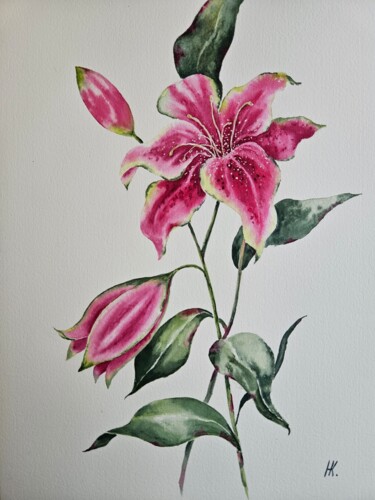 Painting titled "Lily" by Natalia Kuznetsova, Original Artwork, Watercolor