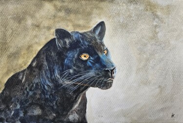 Malerei mit dem Titel "Black cheetah" von Natalia Kuznetsova, Original-Kunstwerk, Aquarell