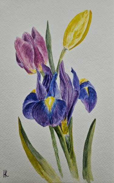 Pintura titulada "Spring bouquet. Tul…" por Natalia Kuznetsova, Obra de arte original, Acuarela