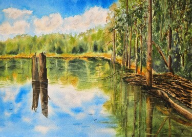 Pintura intitulada "Old pond" por Natalia Kuznetsova, Obras de arte originais, Aquarela