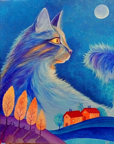 Картина под названием "Магия тихой ночи" - Наталия Машкина, Подлинное произведение искусства, Акрил
