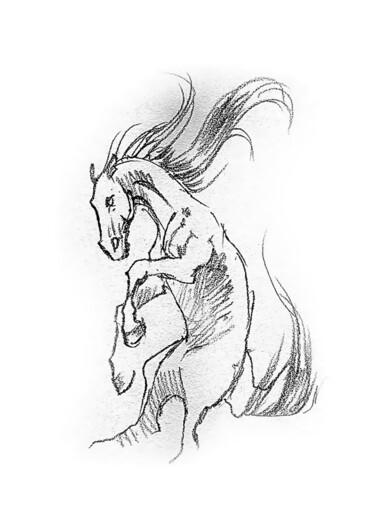 Digital Arts titled "Wild Horse Mustang" by Natalia Mikhaylina, Original Artwork, Pencil