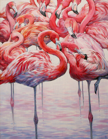 Painting titled "Birds of the mornin…" by Natalia Rezanova, Original Artwork, Acrylic