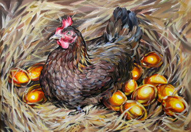 Pintura intitulada "Hen" por Natalia Rezanova, Obras de arte originais, Acrílico