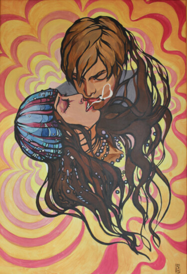 Schilderij getiteld "Kiss" door Natalia Rezanova, Origineel Kunstwerk, Acryl