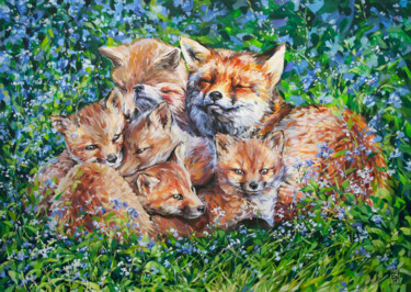Картина под названием "Fox kingdom" - Natalia Rezanova, Подлинное произведение искусства, Акрил