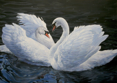 Painting titled "Swans" by Natalia Rezanova, Original Artwork, Acrylic