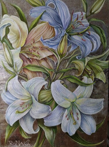 Картина под названием "lily flowers pоtal" - Natalia Rudnitskiy, Подлинное произведение искусства, Масло