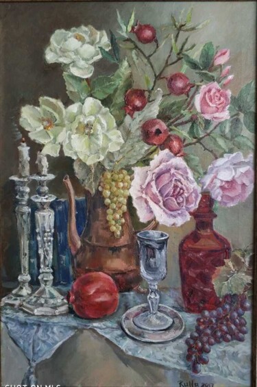 Painting titled "Still Life" by Natalia Rudnitskiy, Original Artwork, Oil Mounted on Wood Stretcher frame