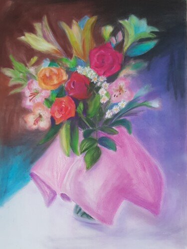 Painting titled "My 8th of March Bou…" by Natalia Sharoni, Original Artwork, Pastel Mounted on Wood Stretcher frame