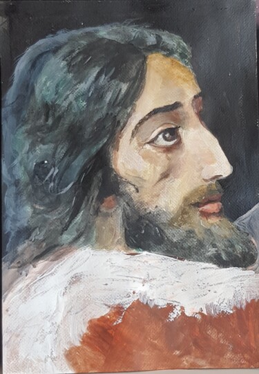 Painting titled "John the Baptist" by Natalia Sharoni, Original Artwork, Acrylic Mounted on Cardboard