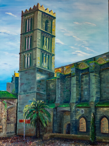 Painting titled "Basilica de Santa M…" by Natalia Shchipakina, Original Artwork, Oil Mounted on Wood Stretcher frame