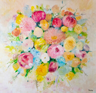 Ζωγραφική με τίτλο "Bouquet in pastel c…" από Natalia Shchipakina, Αυθεντικά έργα τέχνης, Λάδι Τοποθετήθηκε στο Ξύλινο φορεί…