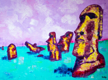 "Easter Island. Moai" başlıklı Tablo Natalia Shchipakina tarafından, Orijinal sanat, Petrol Ahşap Sedye çerçevesi üzerine mo…