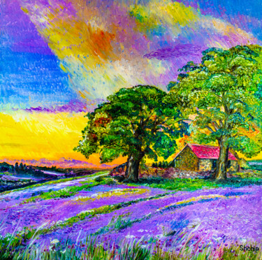 Pintura intitulada "Lilac sunset" por Natalia Shchipakina, Obras de arte originais, Óleo Montado em Armação em madeira